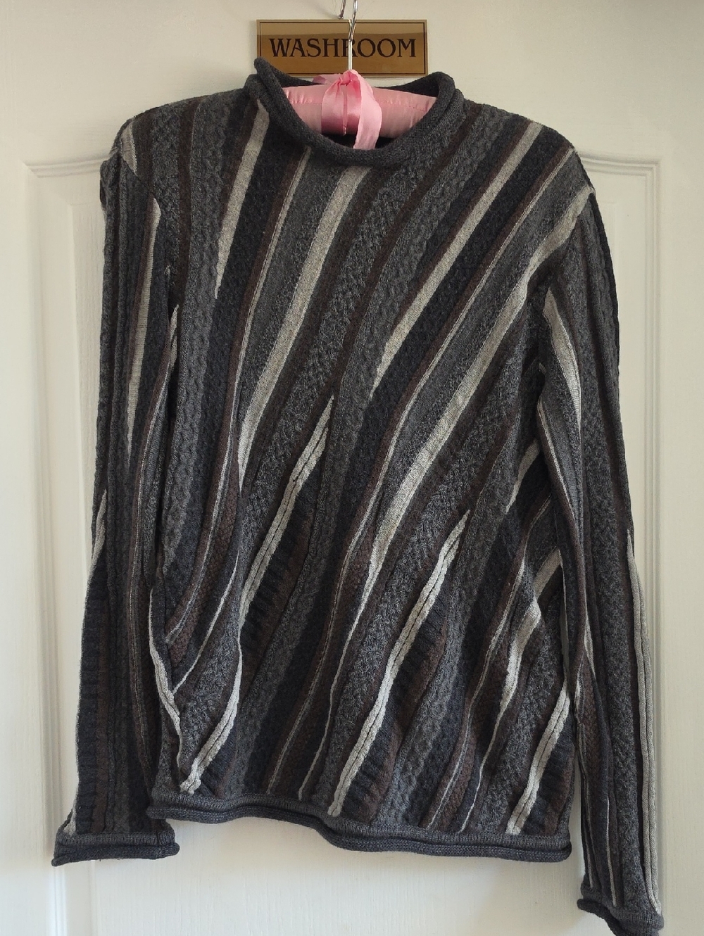 Vtg 2000 Roberto Cavalli Charcoal, Brown & Cream Diagonal Stripe  Sweater Italy